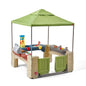 Step2 All Around Playtime Patio with Canopy, Kids Indoor/Outdoor Kitchen Playset & Sensory Playhouse, Made of Durable Plastic, Includes 16 Piece Toy Accessories, For Toddlers 2+ Years Old, Green