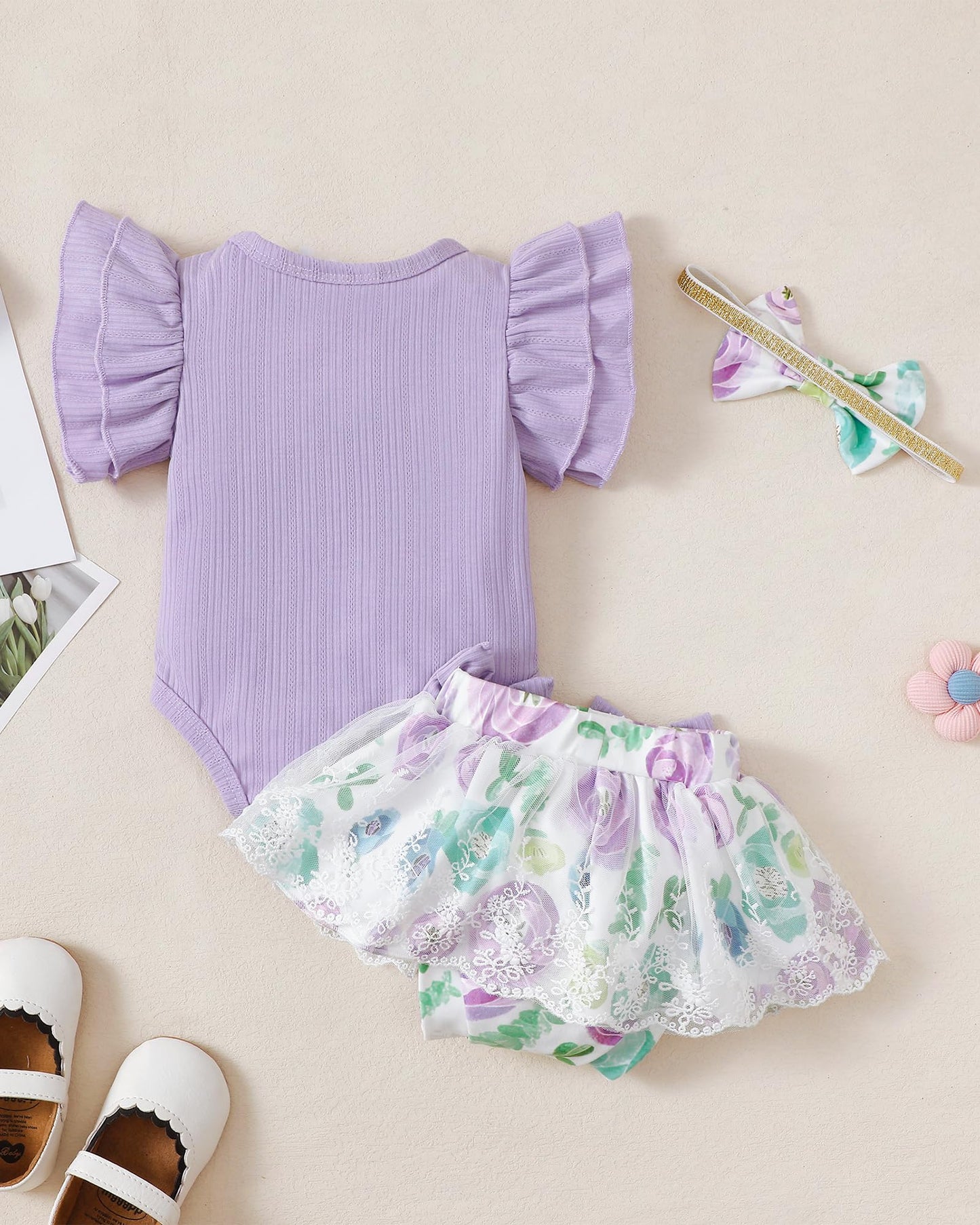 Mioglrie Preemie Clothes Girl Newborn Girl Outfits Infant Baby Girl Clothes Summer Romper Dress Shorts Set