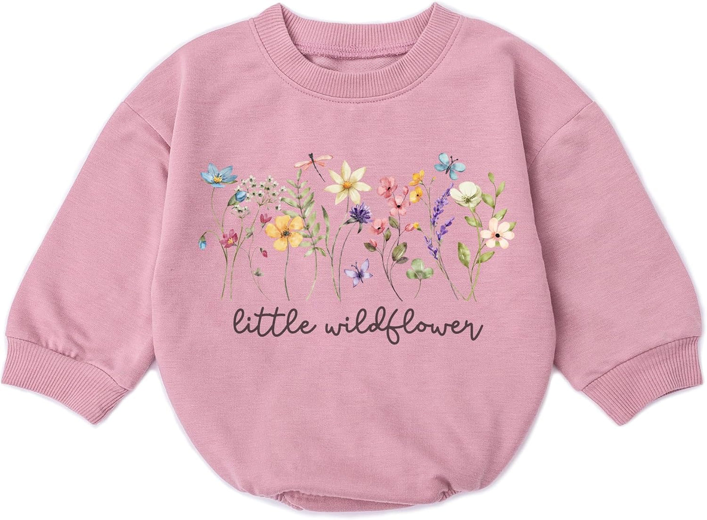 Wildflower Baby Girl Romper - First Birthday Outfit Flower Newborn Bubble Toddler Infant Long Sleeve One-piece Gifts
