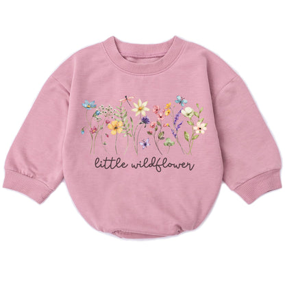 Wildflower Baby Girl Romper - First Birthday Outfit Flower Newborn Bubble Toddler Infant Long Sleeve One-piece Gifts