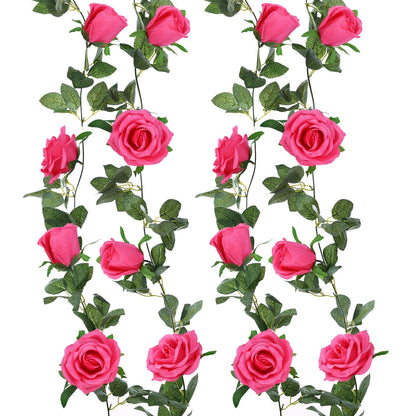 Felice Arts 2 Pack Pink Artificial Rose Garland Each 6.5FT Fake Rose Vine Hanging Floral Garland for Wedding Flowers Table Centerpiece Arrangement Baby Shower Decor