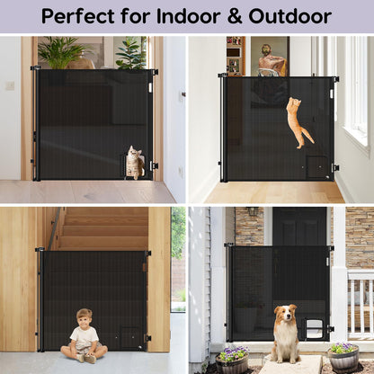 48 Inch Extra Tall Pet Gate Retractable Baby Gate with Cat Door - No Jumping Over, 55" Wide Retractable Dog Gate Indoor 4ft Extra Tall Cat Gate for Doorway Outdoor Deck Gate, White
