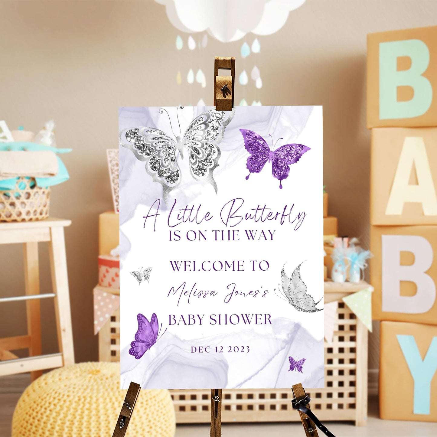 Personalized A Little Snowflake Is On The Way Welcome Sign, Pink, Girl, Winter Baby Shower Canvas