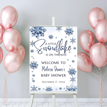 Personalized A Little Snowflake Is On The Way Welcome Sign, Pink, Girl, Winter Baby Shower Canvas
