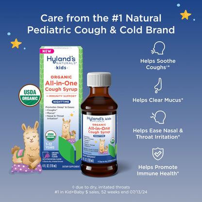 Hyland's Kids Cold and Cough, Day and Night Combo Pack, Cold Medicine for Ages 2 and up, Syrup Cough Medicine for Kids, Nasal Decongestant, 4 Fl Oz (Pack of 2)