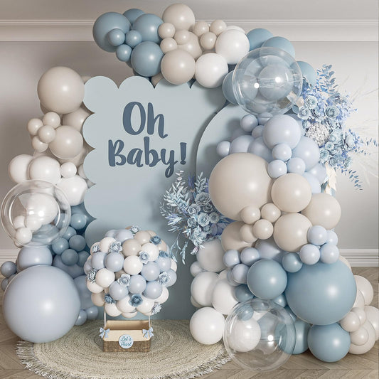 Dusty Blue Balloons Garland Arch Kit 139Pcs Fog Blue White Sand Balloons for Baby Shower Birthday Bear Theme Wedding Bride Anniversary Gender Reveal Party Decorations for Boy Girl Adult