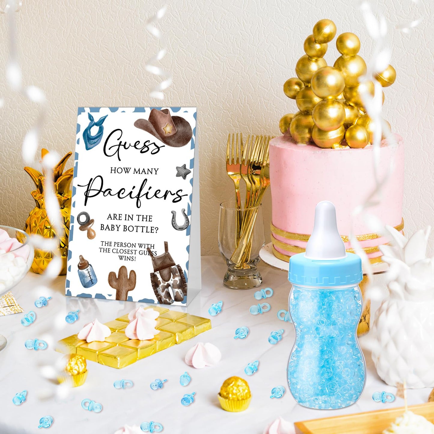 Roowest 512 Pcs Baby Shower Games Guess How Many Pacifiers Sign 100 Small Guessing Games 10 HB Pencils 750ml Milk Bottle 400 Acrylic Pacifiers Decoration for Guest Gender Reveal(Pink,Bear)