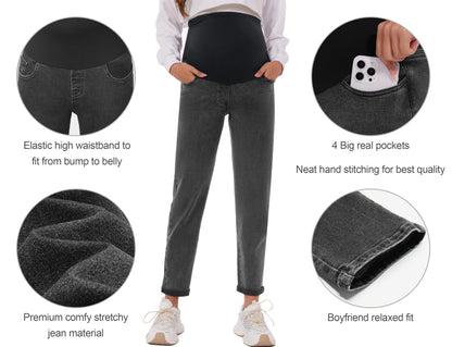 POSHGLAM Women's Maternity Jeans Over Belly Comfy Stretch Boyfriend Jeans Loose Pregnancy Pants, S-XXL