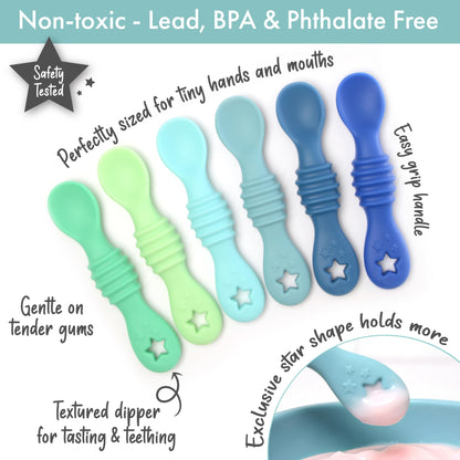 PrimaStella Little Dippers - First Stage Silicone Baby Spoon 6 Pack