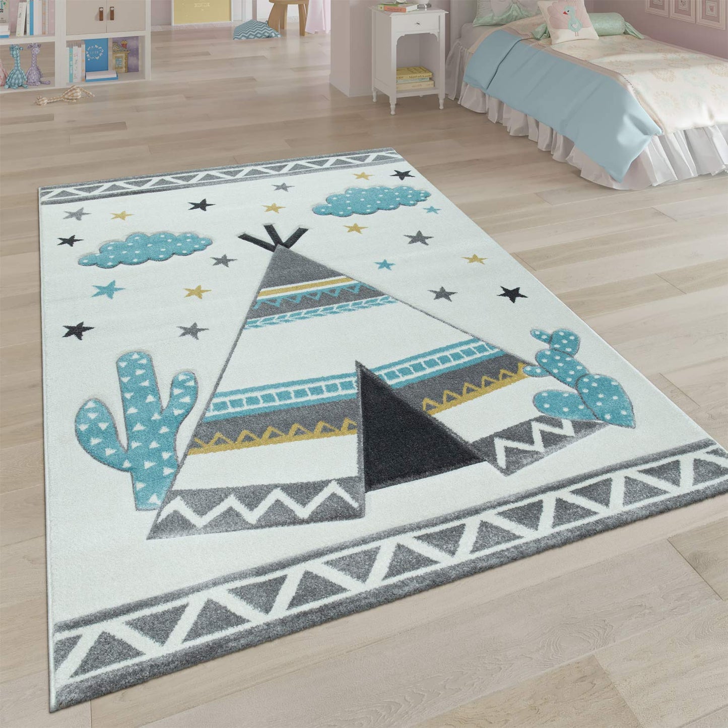 Kids Rug with Cute Animals on a Hot Air Balloon Ride in Pastel, Size: 2'8" x 4'11"