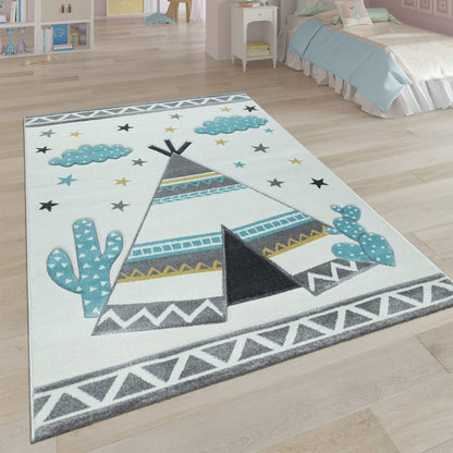 Kids Rug with Cute Animals on a Hot Air Balloon Ride in Pastel, Size: 2'8" x 4'11"