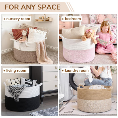INDRESSME XXXLarge Cotton Rope Basket 21.7" x 21.7" x 13.8" Woven Baby Laundry Blanket Basket Toy Baskets with Handle Storage Comforter Cushions Thread Laundry Hamper