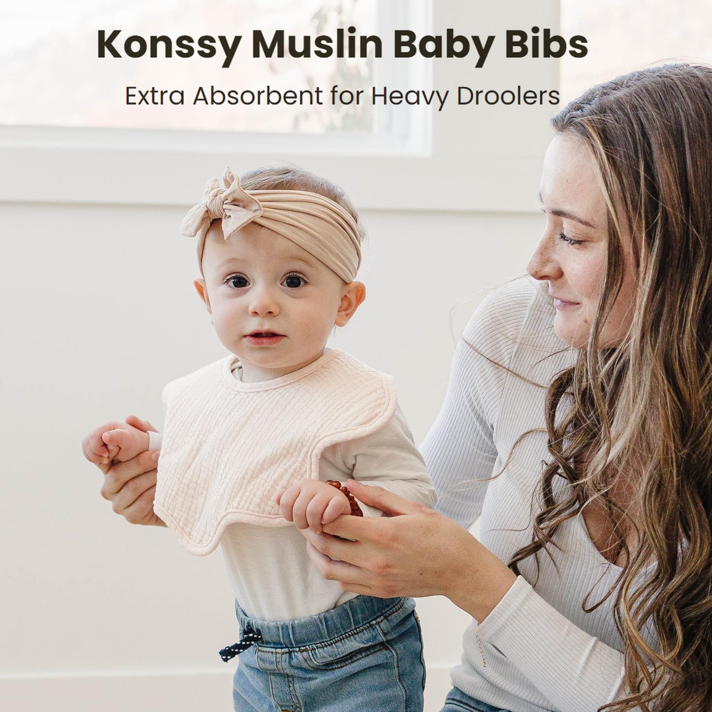 Konssy Muslin Baby Bibs 100% Cotton Absorbent Bandana Drool Bibs for Teething and Drooling, 6-Pack for Baby Boys & Girls