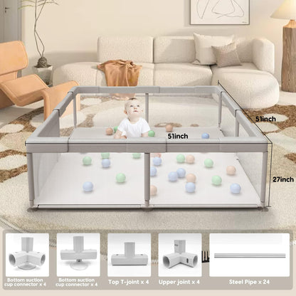 Baby Playpen 50x50 Inch, Play Pens for Babies and Toddlers Baby Fence Baby Play Yards for Indoor & Outdoor with Breathable Mesh Anti-Fall Playpen