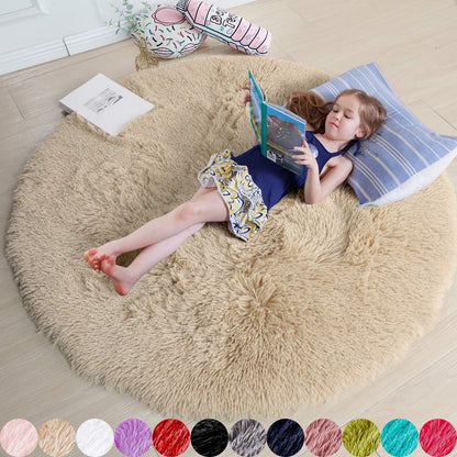 Pink Round Area Rugs 6Ft for Bedroom Living Room, Big Fluffy Shag Circle Rug for Kids Playroom, Cute Preppy Room Decor for Teen Girls, Cozy Fuzzy Furry Plush Carpets for Baby Nursery, Dorm, Classroom