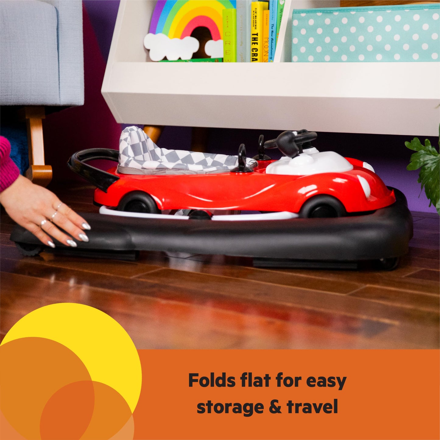 Bright Starts JuneBerry Walk-A-Bout Baby Walker and Entertainer, Removeable Floor Toy, with Easy Fold Frame for Storage, Ages 6 Months +