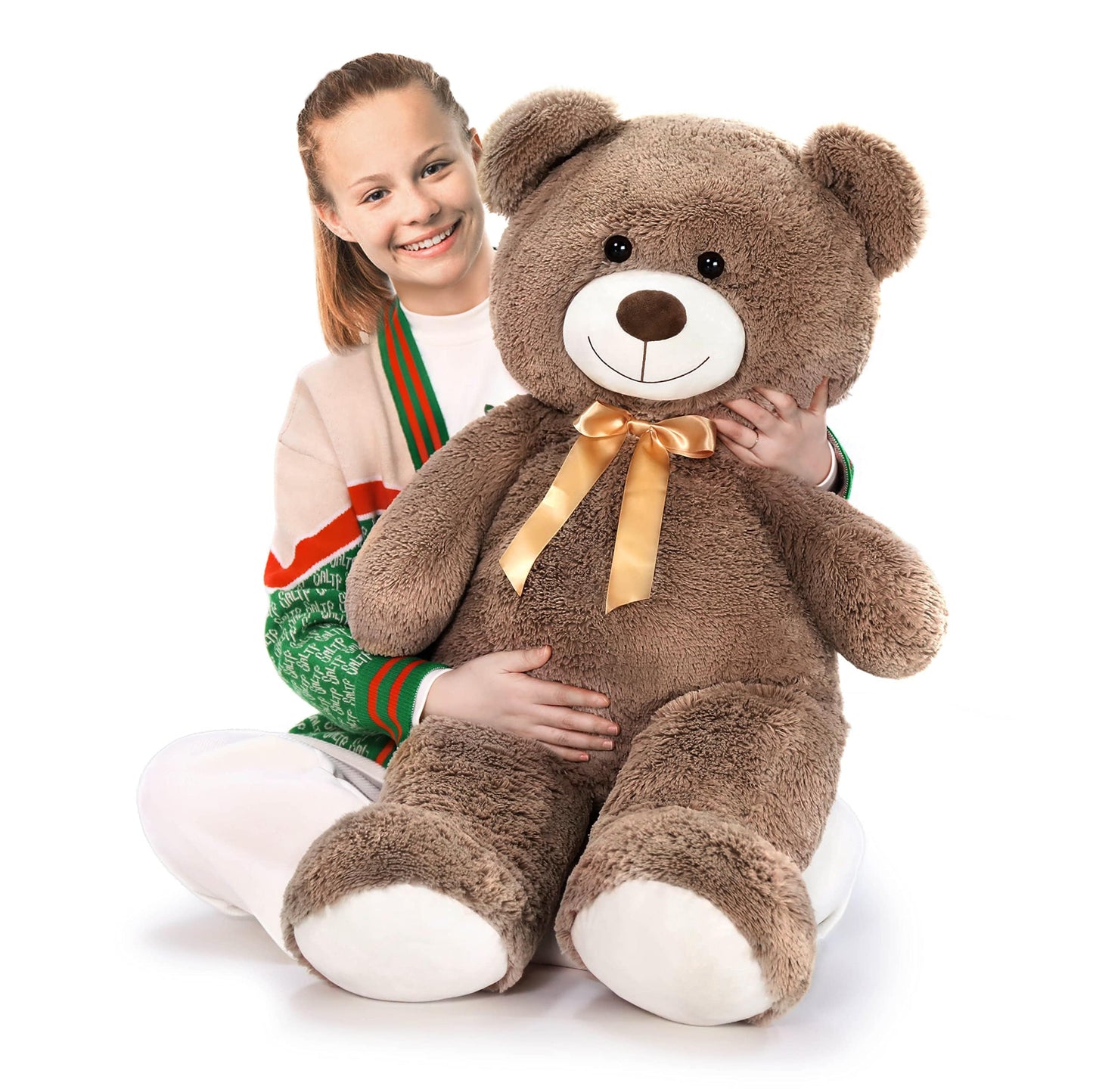 Tezituor 59" Gaint Teddy Bear Stuffed Animal,5ft Life Size Big Teddy Bears,Light Brown Cute Soft Plush Toy,Gifts for Kids Girls Boys Girlfriend Valentine,Christmas,Birthday,Baby Shower,Wedding Party