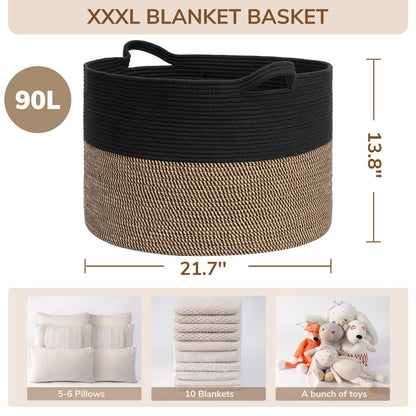INDRESSME XXXLarge Cotton Rope Basket 21.7" x 21.7" x 13.8" Woven Baby Laundry Blanket Basket Toy Baskets with Handle Storage Comforter Cushions Thread Laundry Hamper