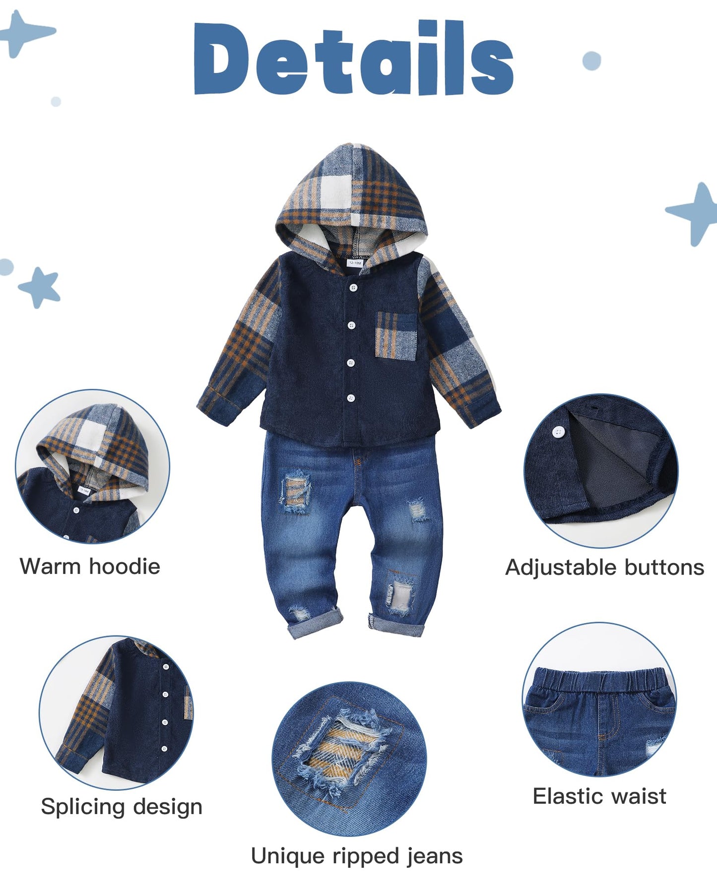 NZRVAWS Baby Boy Clothes Toddler Outfit Infant 6 12 18 24 Months2 3 4T Sweatsuit Ripped Jeans Fall Winter Clothing