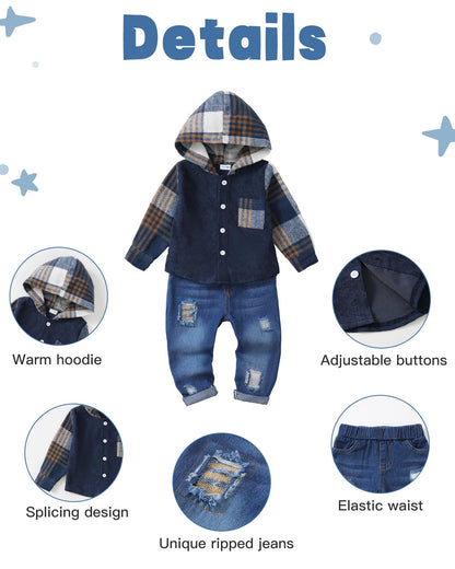 NZRVAWS Baby Boy Clothes Toddler Outfit Infant 6 12 18 24 Months2 3 4T Sweatsuit Ripped Jeans Fall Winter Clothing