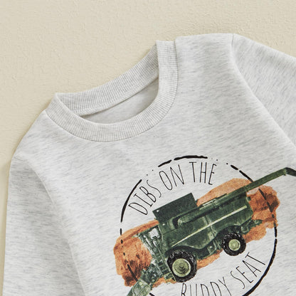 Toddler Baby Boy Fall Winter Outfits Tractor Print Long Sleeve Sweatshirt Pants Set Kids Sweatsuit Clothes
