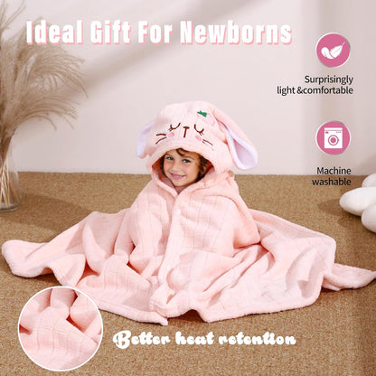 Hooded Baby Towels Set,Baby Towels 2 Pack Soft Thick Absorbency Bath Towel Gift with Animal Design for Newborn,Infant,Toddler,Boys,Girls and Kids,Newborn Essential, 27.5x55Inch(Green Deer&Pink Bunny)