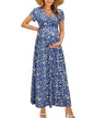 OUGES Maternity Maxi Dress Wrap V Neck Baby Shower Pregnancy Dresses for Photoshoot