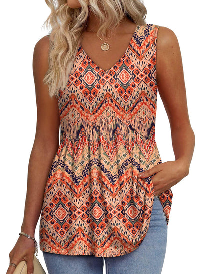 OFEEFAN Womens Tank Tops 2025 Flowy Peplum Tops for Women Dressy Sleeveless V Neck Babydoll Tank Tops