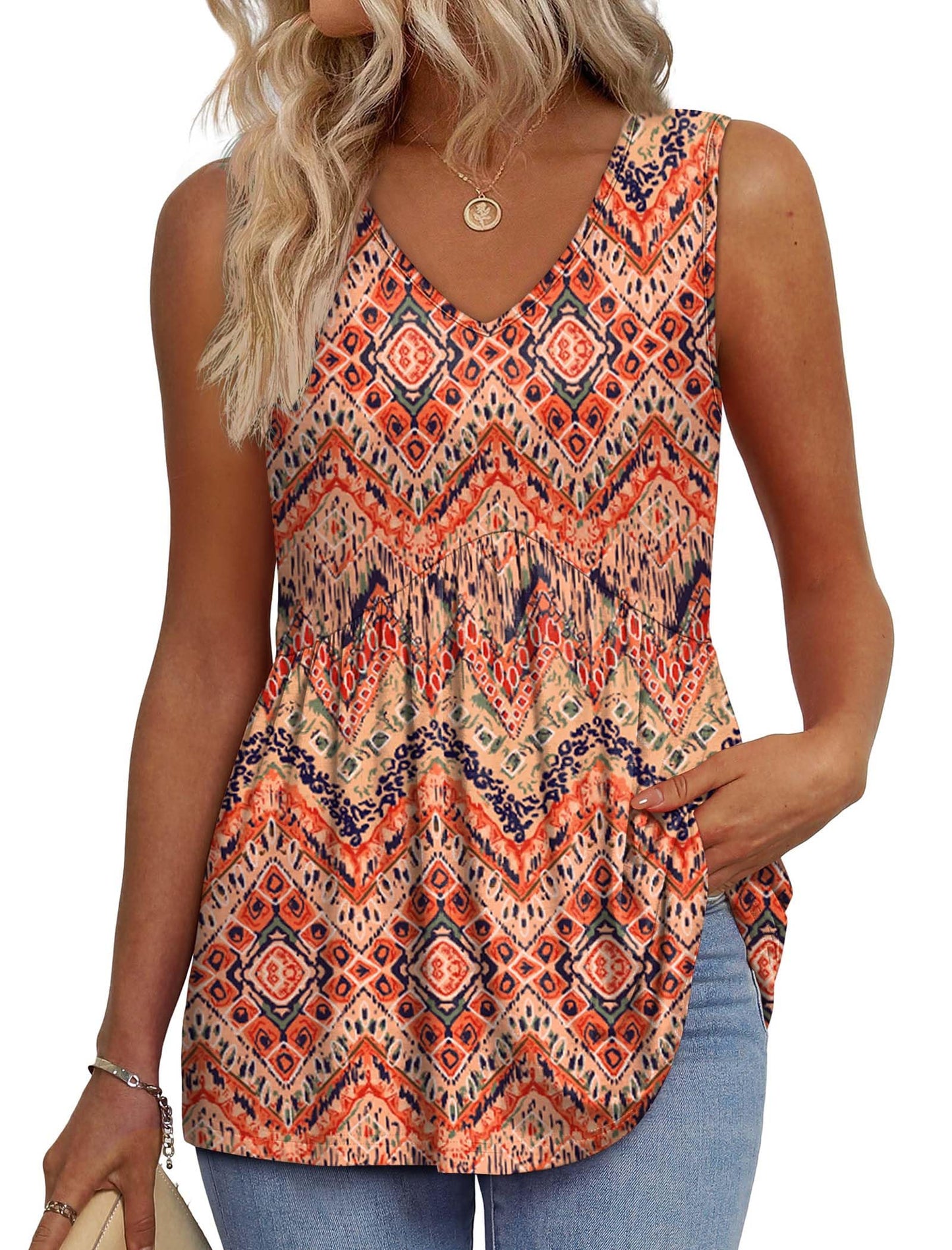 OFEEFAN Womens Tank Tops 2025 Flowy Peplum Tops for Women Dressy Sleeveless V Neck Babydoll Tank Tops