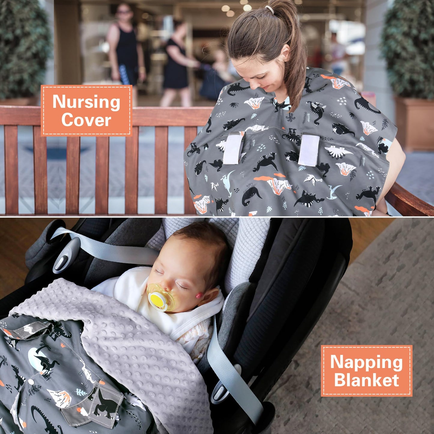 Rquite Car Seat Cover Baby, Carseat Covers Baby Boy, Minky Infant Car Seat Cover Winter, Peekaboo Opening Car Seat Canopy, Multi-use Baby Carrier, Stroller, Nursing Cover, Minky Blanket, Dinosaur