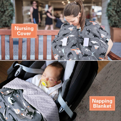 Rquite Car Seat Cover Baby, Carseat Covers Baby Boy, Minky Infant Car Seat Cover Winter, Peekaboo Opening Car Seat Canopy, Multi-use Baby Carrier, Stroller, Nursing Cover, Minky Blanket, Dinosaur