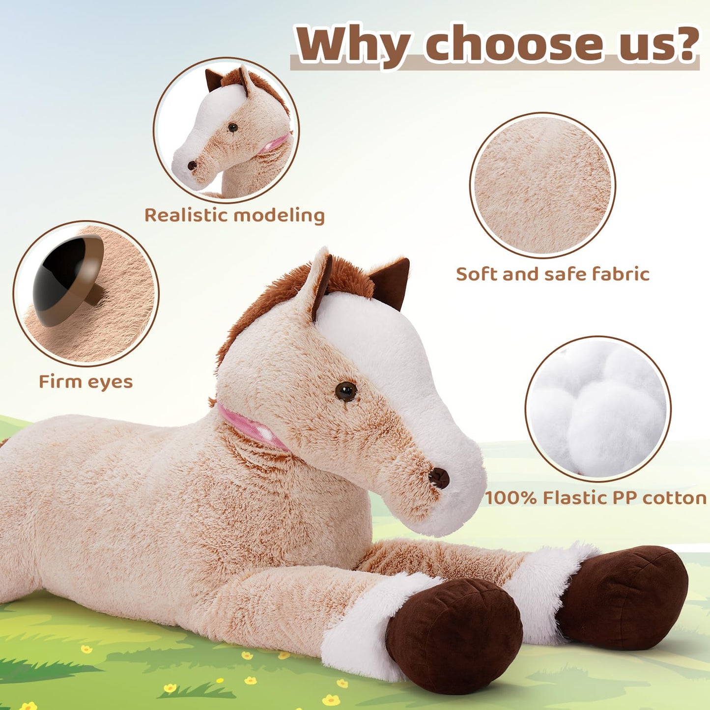 Tezituor 47 Inch Giant Horse Stuffed Animal, 4ft Realistic Chocolate Stuffed Horse Plush Toy, Hugging Soft Horse Pony Plush Pillow for Boys Girls,