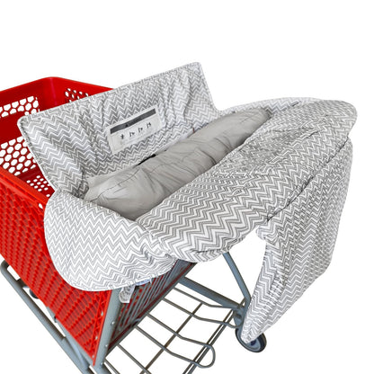 Soft Pillow Attached 2-in-1 Shopping Cart and High Chair Cover for Baby, Cotton Padded Cart Cover, Fold'n Roll Style, Portable with Carry Bag (Blue Elephant)