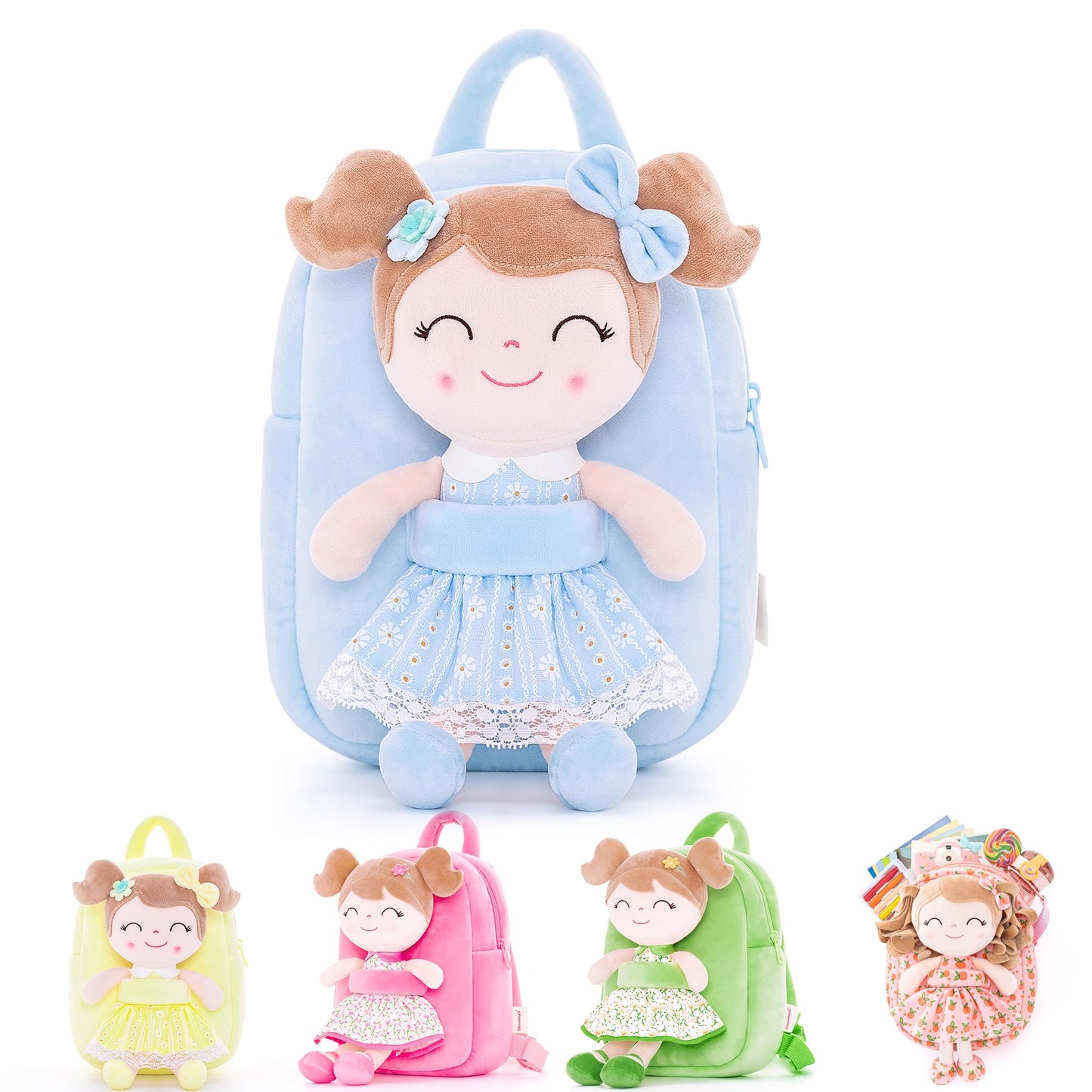 Gloveleya Toddler Backpack Baby Ballerina Girl Gifts Plush Curly Hair Ballet Backpack - Black Blonde 9 inches
