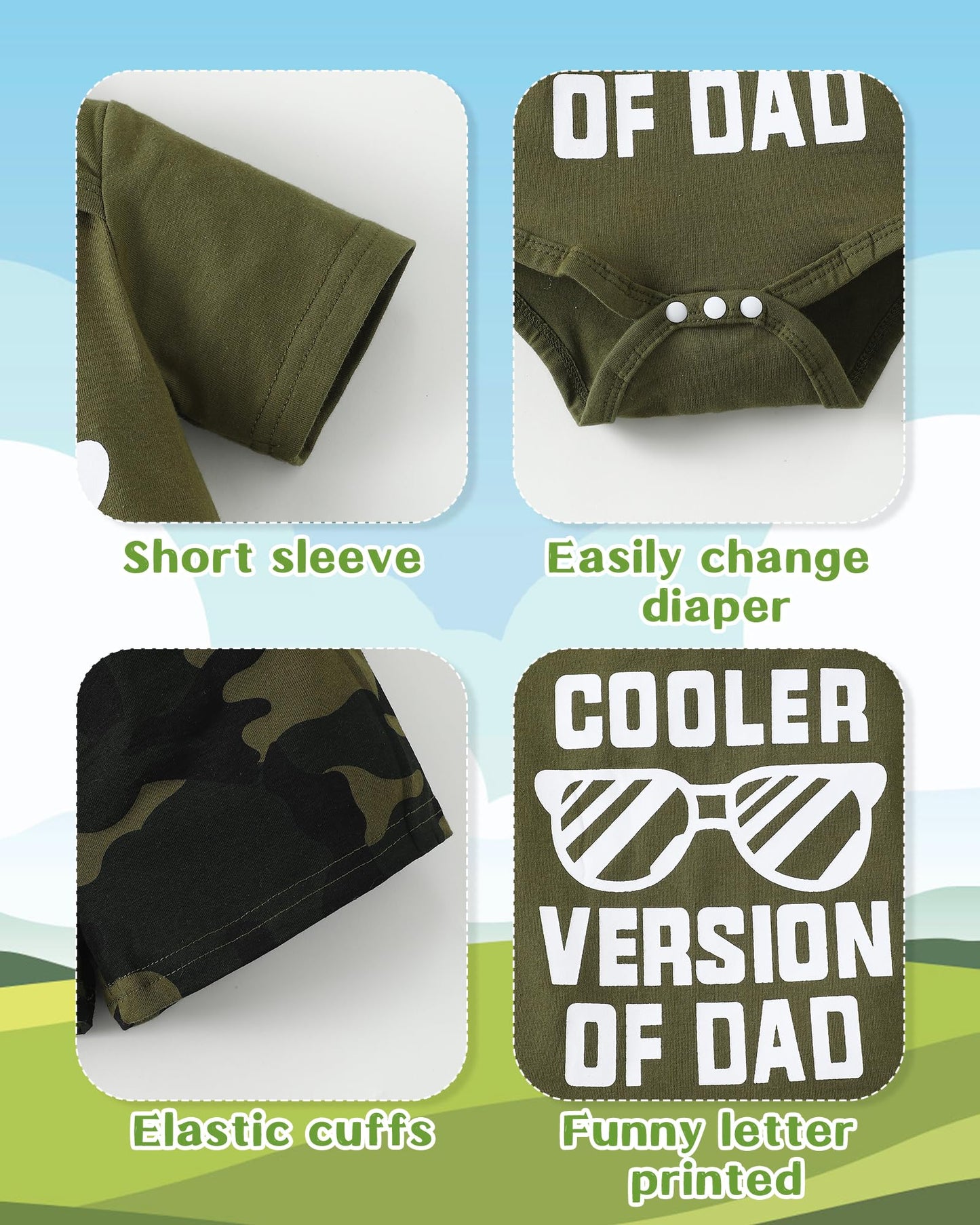 NZRVAWS Newborn Baby Boy Clothes Letter Printed Romper Shorts Summer Infant Outfits Camo Clothing Set 0 3 6 9 12 Months