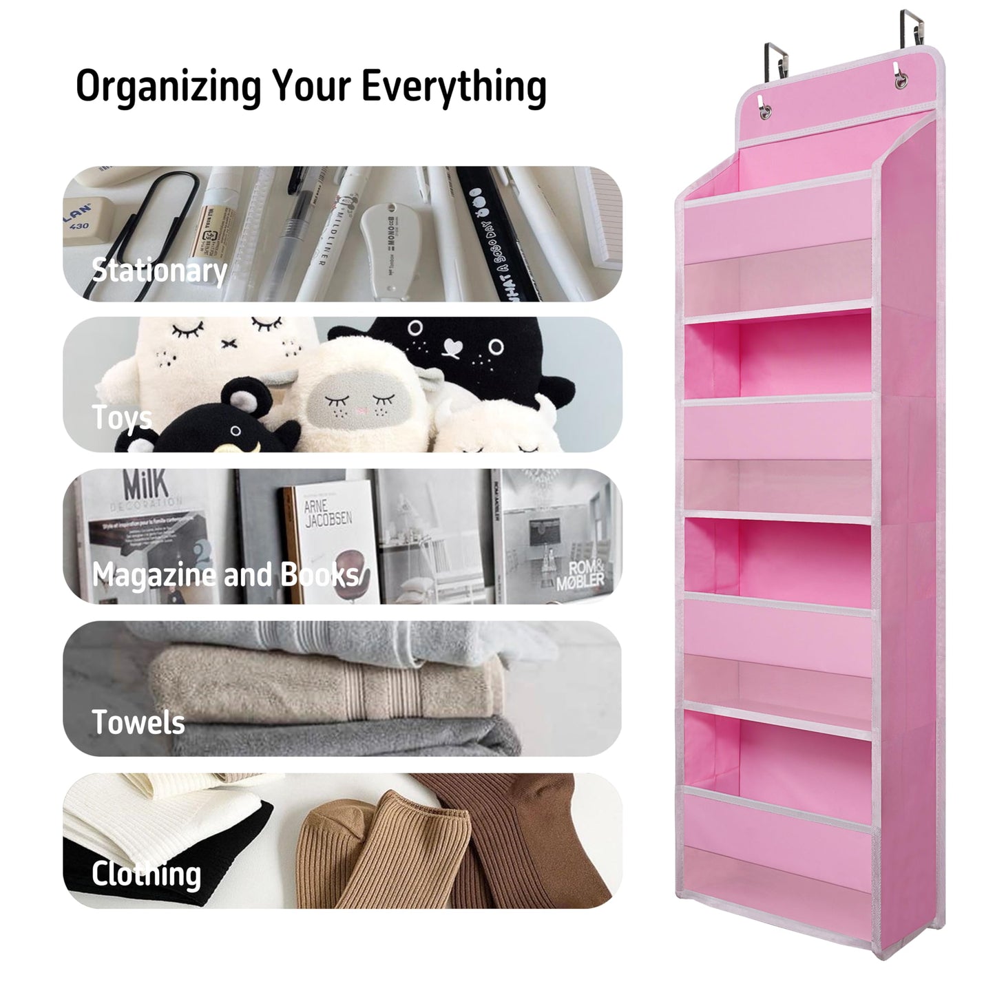Over Door Organizer with 4 Large Capacity Pockets, Hanging Organizer Storage for Closet Bathroom Nursery Bedroom Dorm, Toys Cosmetics Sundries and Baby Essentials, Gray