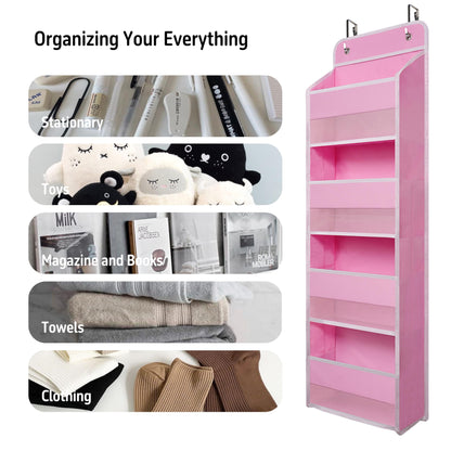 Over Door Organizer with 4 Large Capacity Pockets, Hanging Organizer Storage for Closet Bathroom Nursery Bedroom Dorm, Toys Cosmetics Sundries and Baby Essentials, Gray