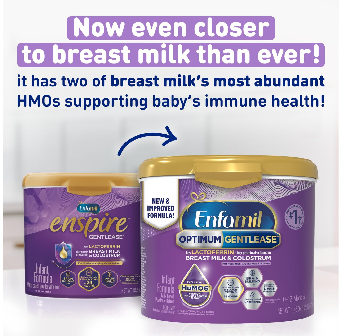 Enfamil Optimum Gentlease Baby Formula, Our Closest Formula to Breast Milk For Fussiness, Crying, Gas & Spit-up, Immune-Supporting Lactoferrin also found in Breast Milk, 19.5 Oz