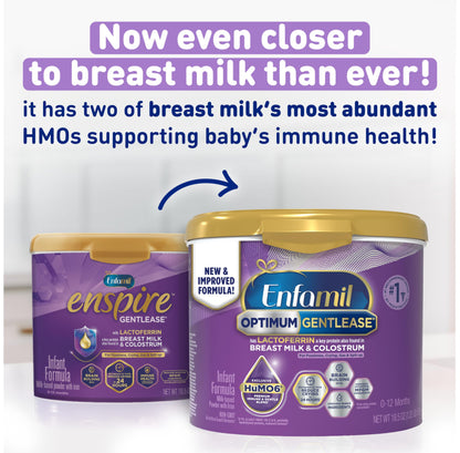 Enfamil Optimum Gentlease Baby Formula, Our Closest Formula to Breast Milk For Fussiness, Crying, Gas & Spit-up, Immune-Supporting Lactoferrin also found in Breast Milk, 19.5 Oz