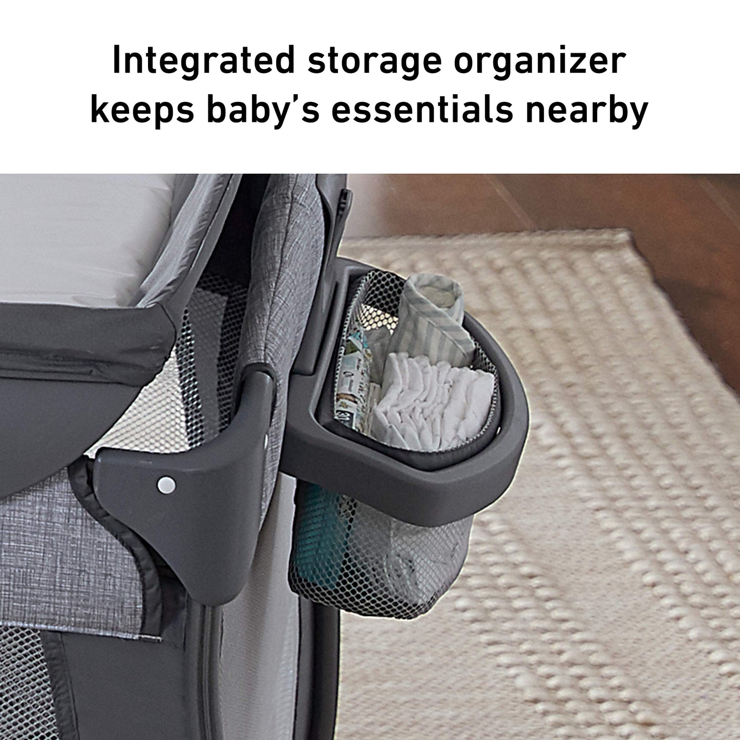 Graco On The Go Zip Pack ‘n Play Playard, Folding Playpen with Bassinet, Portable Crib, Reeves