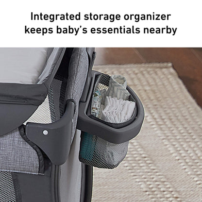 Graco On The Go Zip Pack ‘n Play Playard, Folding Playpen with Bassinet, Portable Crib, Reeves
