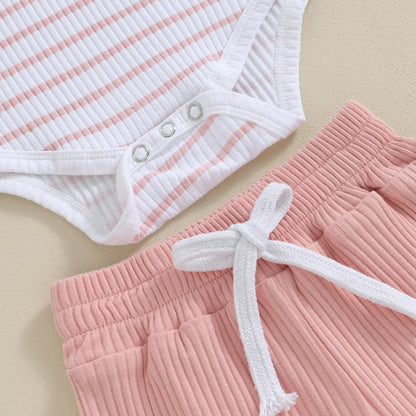 Newborn Baby Boy Girl Clothes 3 6 9 12 18 Months Ribbed Knit Short Sleeve Romper Shorts Set Infant Summer Outfits