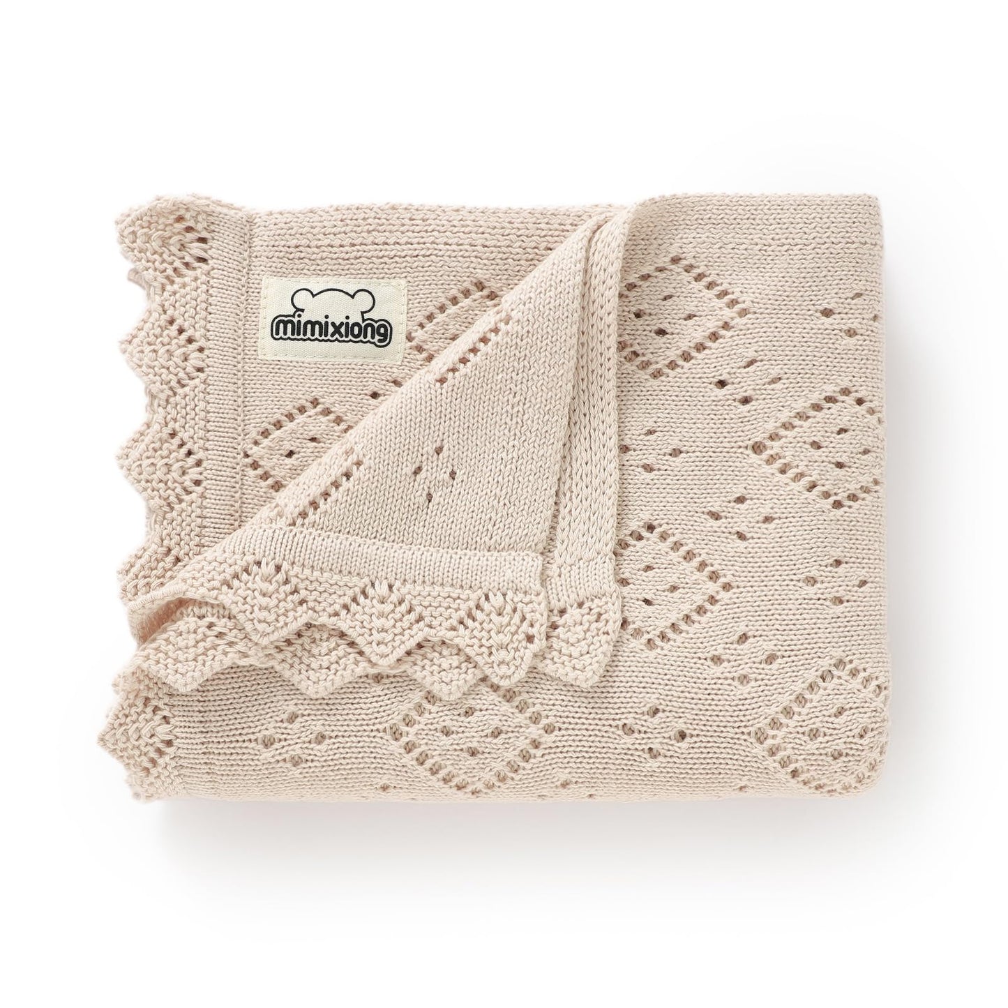 mimixiong Baby Swaddle Blanket 100% Cotton Gender Neutral Pointelle Receiving Blanket for Boys Girls Cuddle Stroller Crib Blanket (Oatmeal)