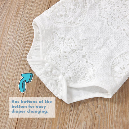 Baby Girl Clothes Set Lace Ruffle Romper Flare Denim Jean Pants and Headband 3Pcs Set Newborn Infant Outfits Set