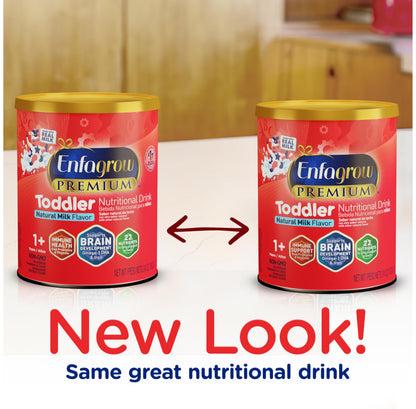 Enfagrow PREMIUM Toddler Nutritional Drink, Made with Real Milk, Brain-Building Omega-3 DHA, Nutrients and Prebiotics for Growth & Immune Support, Non-GMO, Toddler Milk Powder, 24 Oz Can