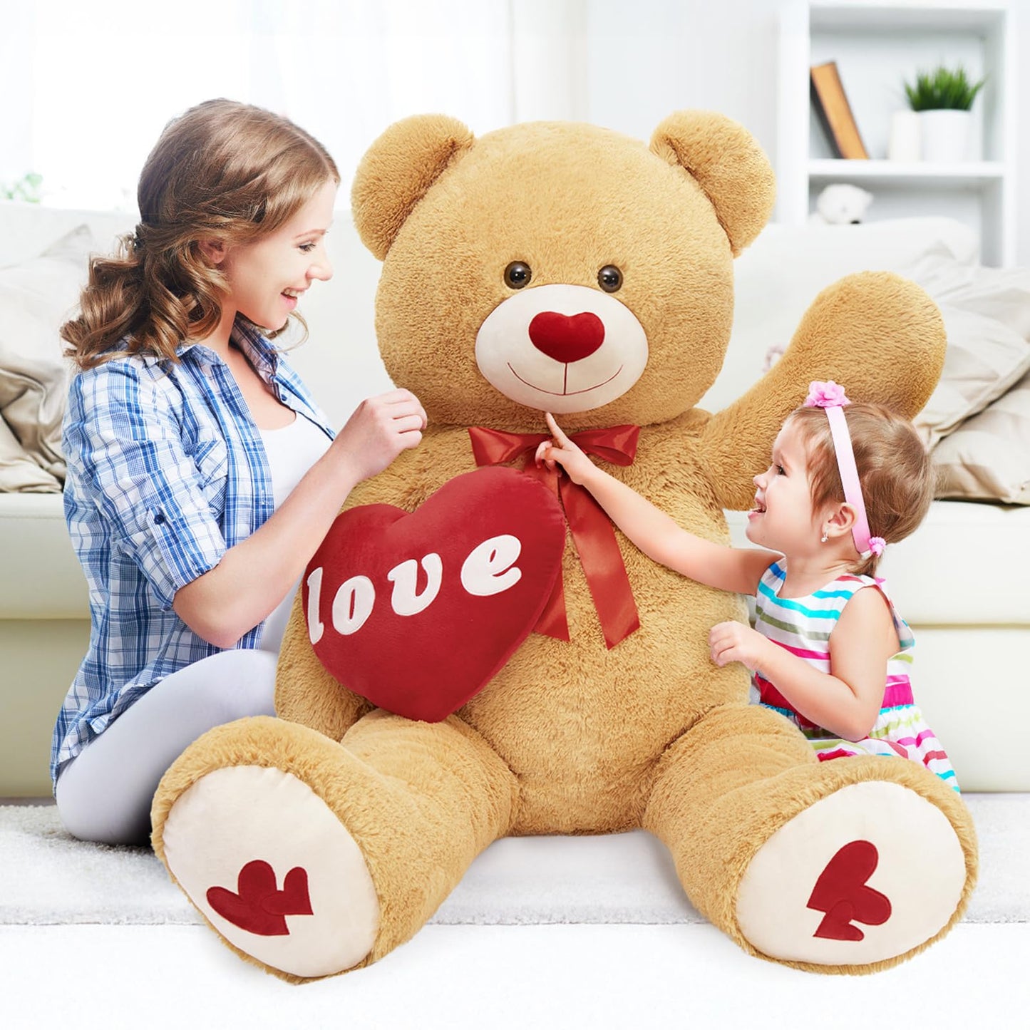 MorisMos Smile Giant Teddy Bear, 51inch Large Stuffed Bears with Big Footprints, Big Stuffed Animals Cuddly Plush Gifts for Girlfriends, Boyfriend, Dark Brown