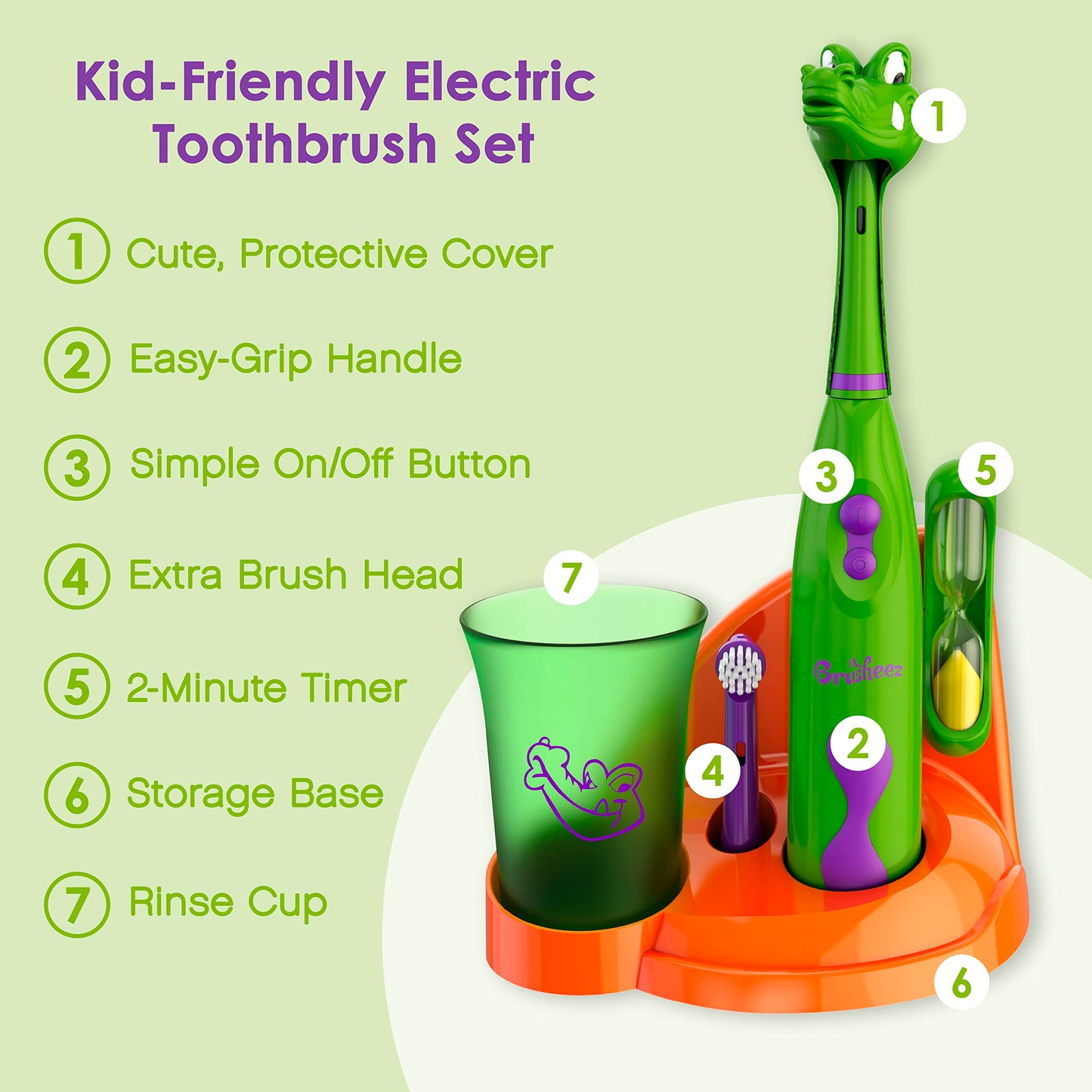 Brusheez Kids’ Electric Toothbrush Set - Safe & Effective for Ages 3+ - Parent Tested & Approved with Gentle Bristles, 2 Brush Heads, Rinse Cup, 2-Minute Timer, & Storage Base (Sparkle The Unicorn)