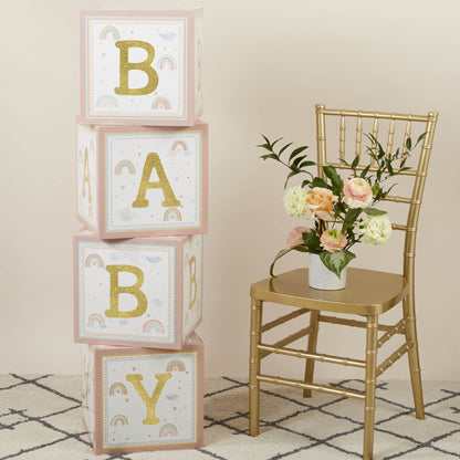Kate Aspen Woodland Baby Shower Boxes with Letters for Baby Shower Gender Reveal Decorations Photo Prop & Forest Animal Nursery Decor (Set of 4 Blocks Spells Baby)
