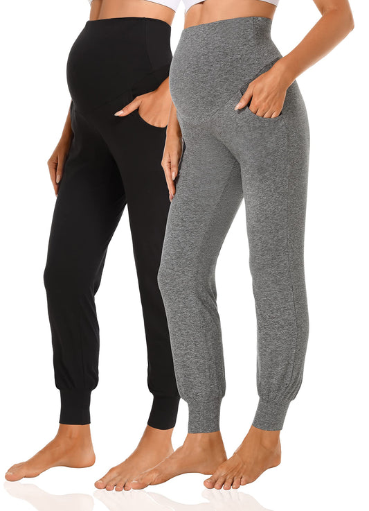 V VOCNI Women's Maternity Pants Maternity Activewear Jogger Track Cuff Sweatpants Over The Belly Stretchy Pregnancy Pants