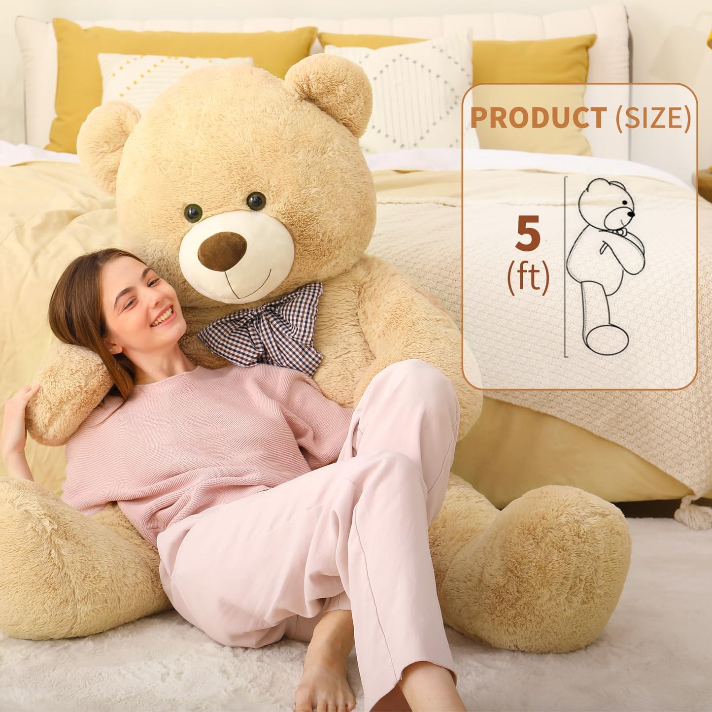 MaoGoLan Giant Big Teddy Bear 4 Feet 47 inch Life Size Tan Plush Bear Brown Stuffed Animal for Children Boyfriend